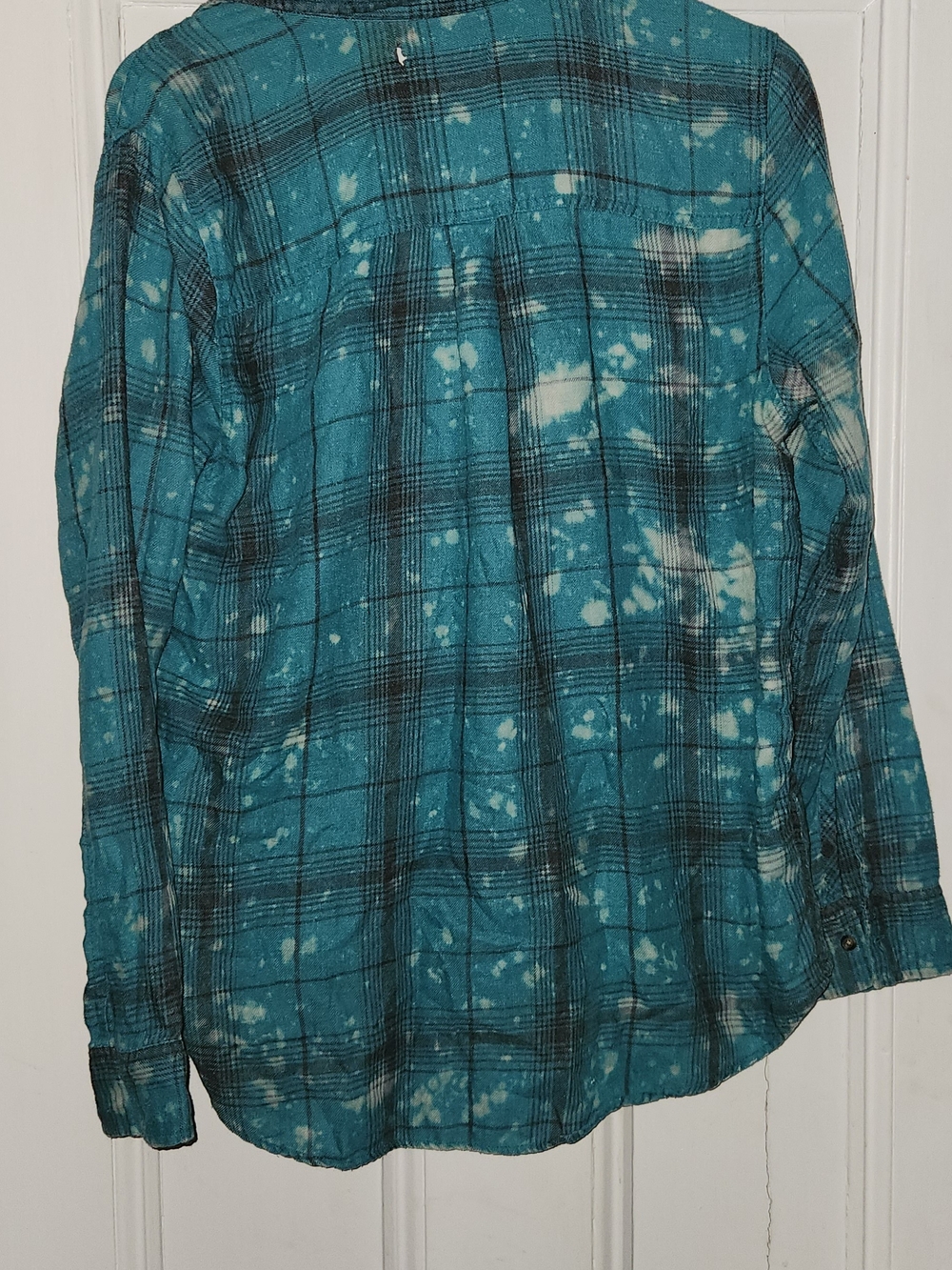 Hollister Teal Plaid Button-Up Shirt with Bleach Splatter - Picture 3 of 4